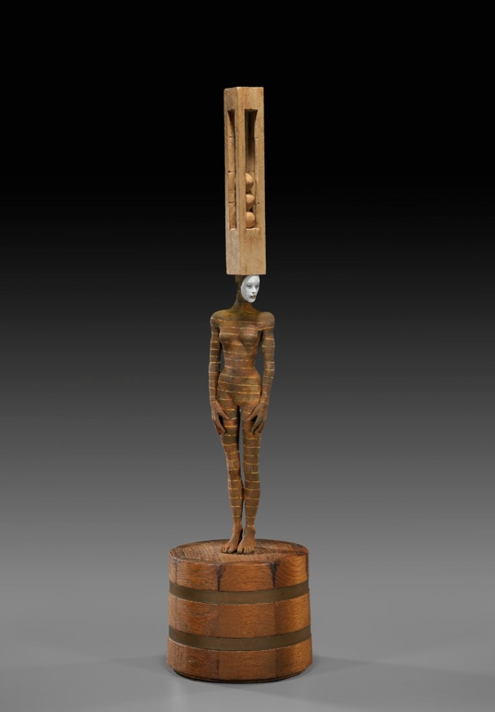 Cecilia Z. Miguez (b. 1955) Balancing Act, 2011 bronze and wood 34 x 8 1/2 x 8 1/2 inches 86.4 x 21.6 x 21.6 centimeters LSFA# 11836