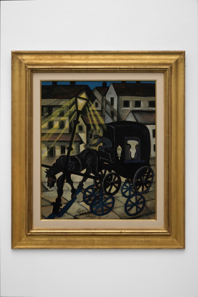 Carriage at Night, circa 1930, tempera and gouache on paper 27 1/2 x 22 1/2 inches;  69.9 x 57.2 centimeters LSFA# 10138