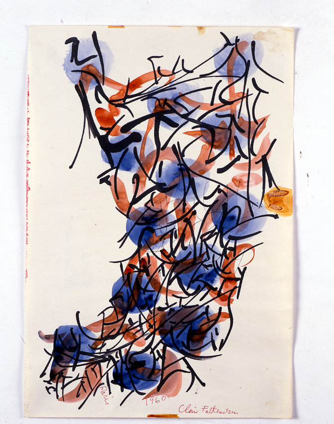 Claire Falkenstein

Sign &amp;amp; Ensemble, Paris, 1960

Watercolor and felt tip pen on paper

13 x 9 inches