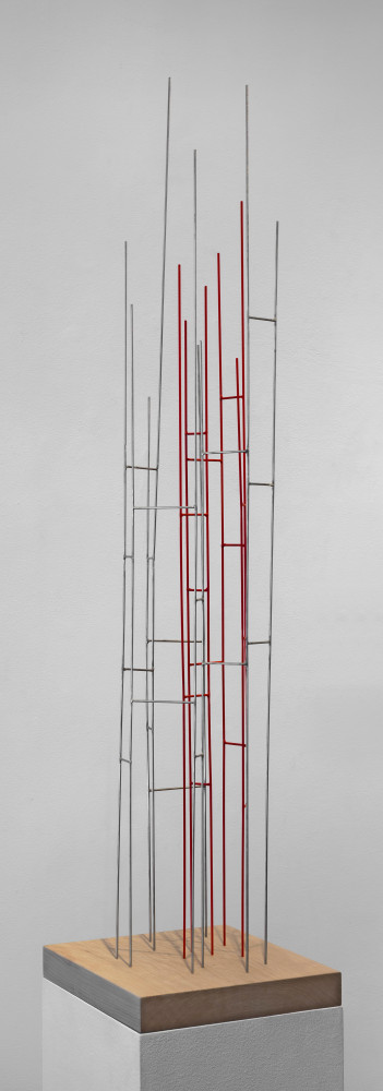 Mikado 22:08, 2012, stainless steel with red pigment 49 x 7 x 9 inches;  124.5 x 18 x 23 centimeters LSFA# 12432