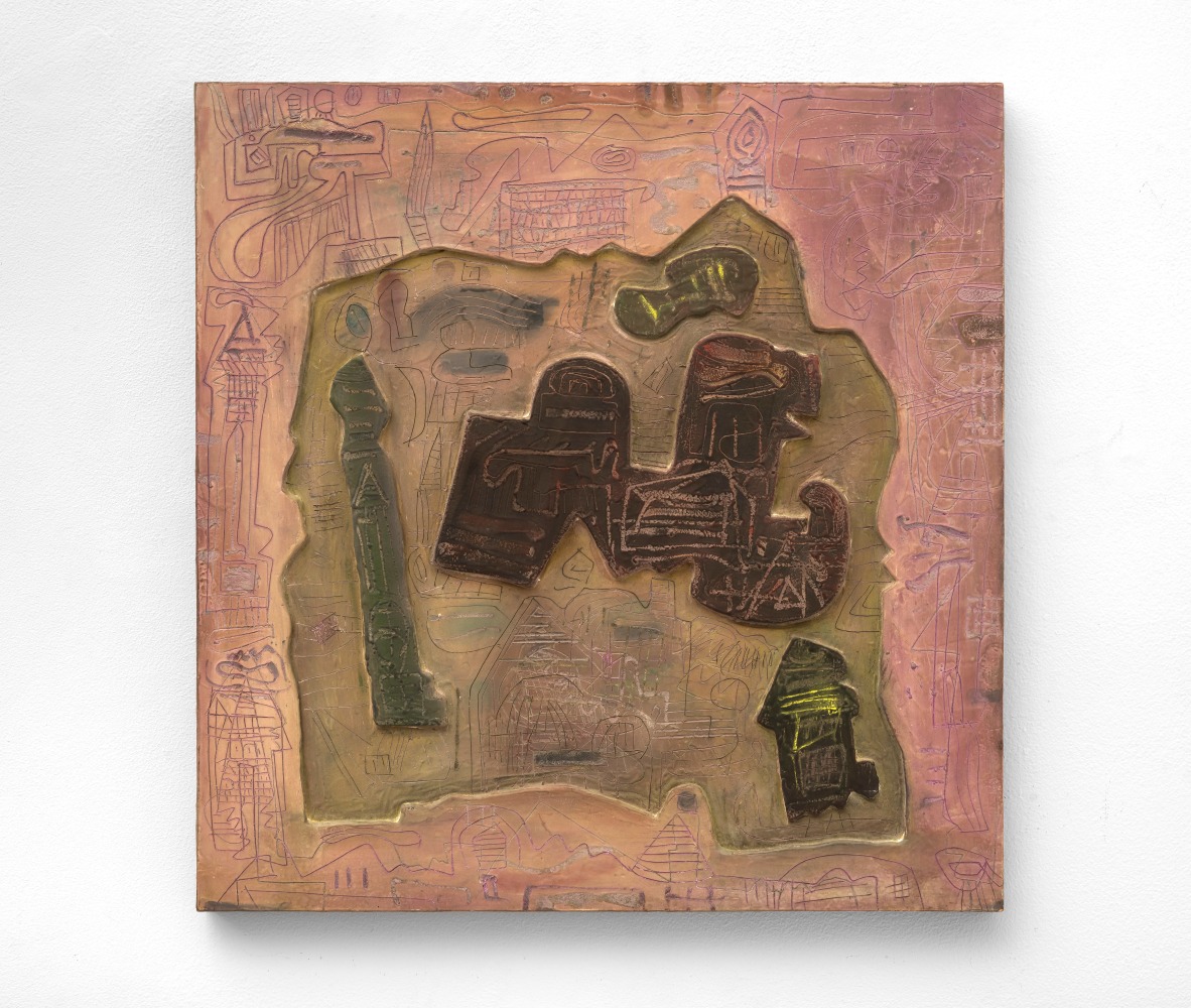 The Fossil Narcissus, 1969, acrylic on carved wood relief 18 x 17 1/2 x 1 1/4 inches;  45.7 x 44.5 x 3.2 centimeters LSFA# 14306