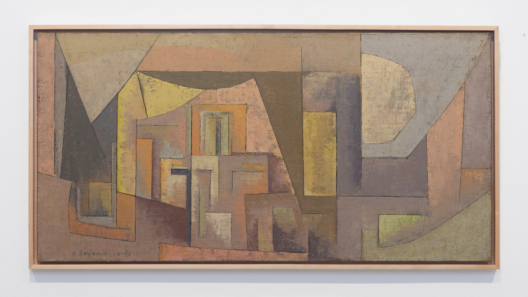 Karl Benjamin (1925-2012)
Brown, Pink and Yellow, 1953&amp;nbsp;
oil on canvas
18 x 36 inches;&amp;nbsp;&amp;nbsp;45.7 x 91.4 centimeters
LSFA# 10792&amp;nbsp;