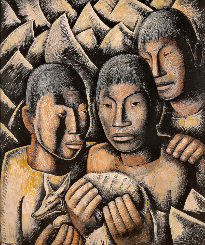 Indios con Cacomixtle (Padre y Hijos), c. 1932

tempera, Conte crayon and charcoal on paper

26 1/4 x 22 in.