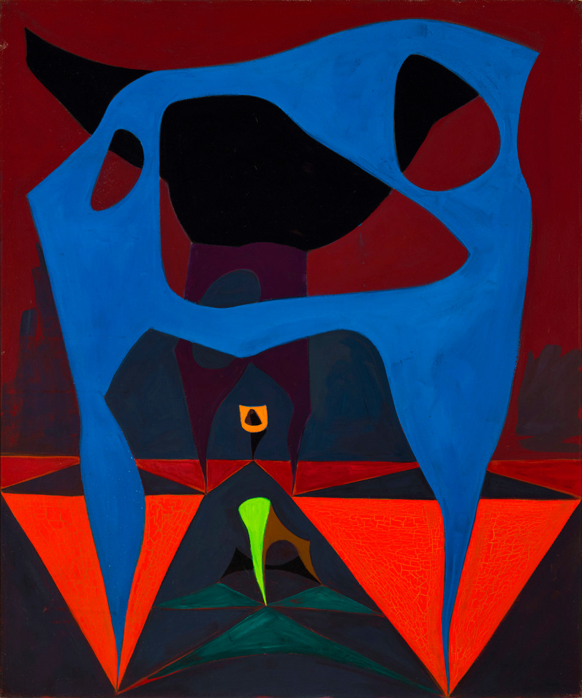 Lorser Feitelson (1898-1978)
Untitled, (Magical Forms), 1950&amp;nbsp;&amp;nbsp;&amp;nbsp;&amp;nbsp;
oil on canvas
36 x 30 inches;&amp;nbsp;&amp;nbsp;91.4 x 76.2 centimeters
LSFA# 00160&amp;nbsp;