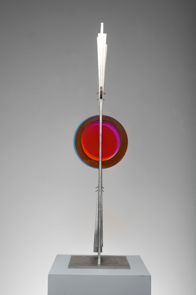 Jerome Kirk (1923-2019) Transfusion, 1982     aluminum, steel and acrylic 36 3/4 x 21 x 8 inches;  93.3 x 53.3 x 20.3 centimeters LSFA# 15360