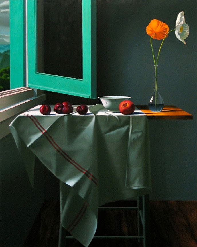 Untitled (Interior with Plums, Peach and Poppies), 2010     oil on canvas 60 x 48 inches;  152.4 x 121.9 centimeters LSFA# 11816