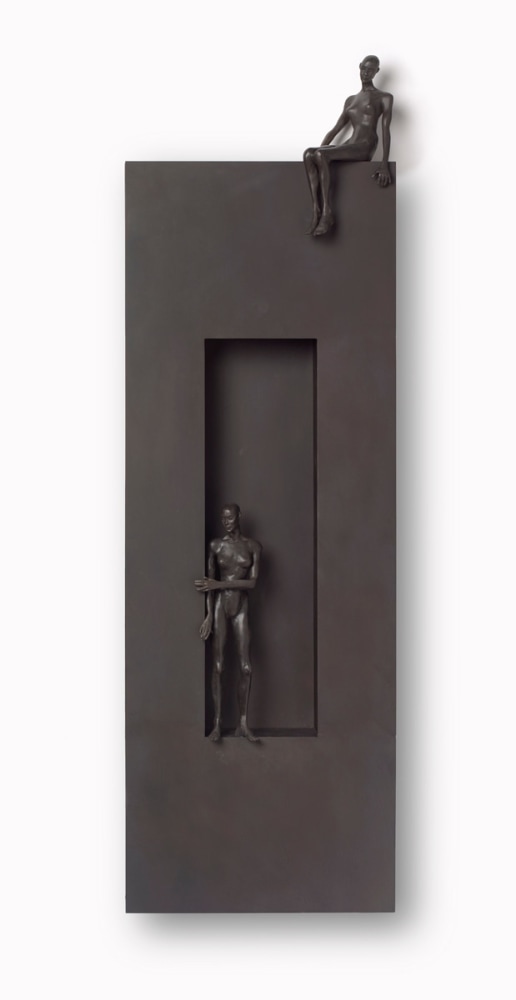 At the Edge, 2019, bronze and wood 39 x 12 x 2 1/2 inches;  99.1 x 30.5 x 6.3 centimeters LSFA# 14378