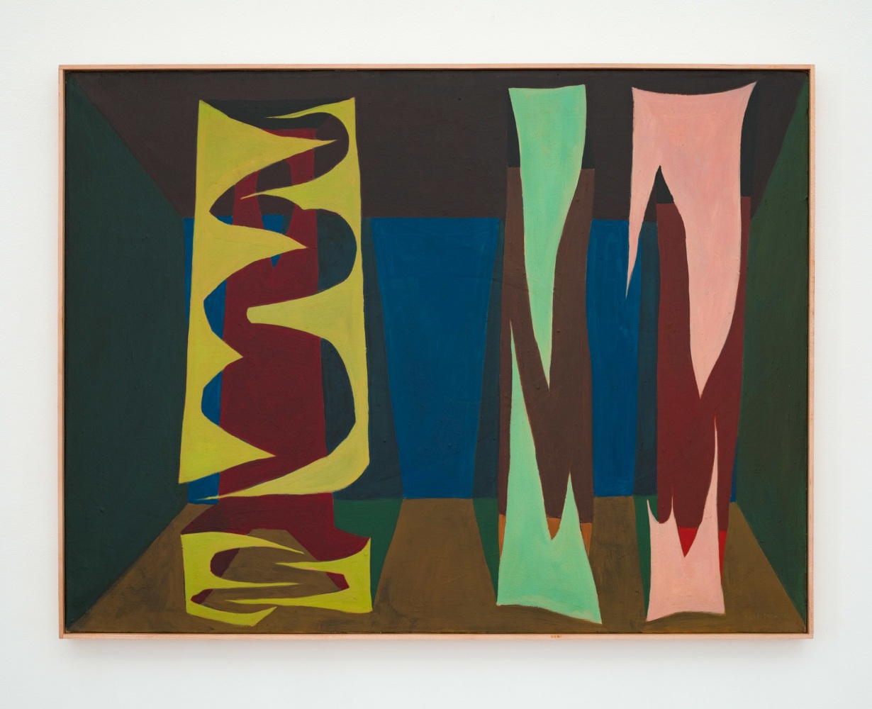 Lorser Feitelson (1898-1978)
Untitled (Mean Forms), 1949&amp;nbsp;
oil on canvas
30 x 40 inches; 76.2 x 101.6 centimeters
LSFA# 00233&amp;nbsp;