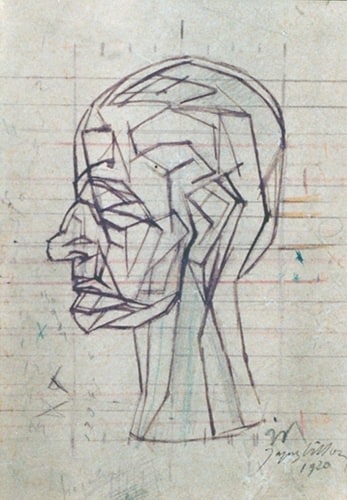 Jacques Villon (1875-1963) Study for the head of Baudelaire, 1920     pencil 7 1/2 x 5 1/2 inches;  19 x 14 centimeters LSFA# 02167