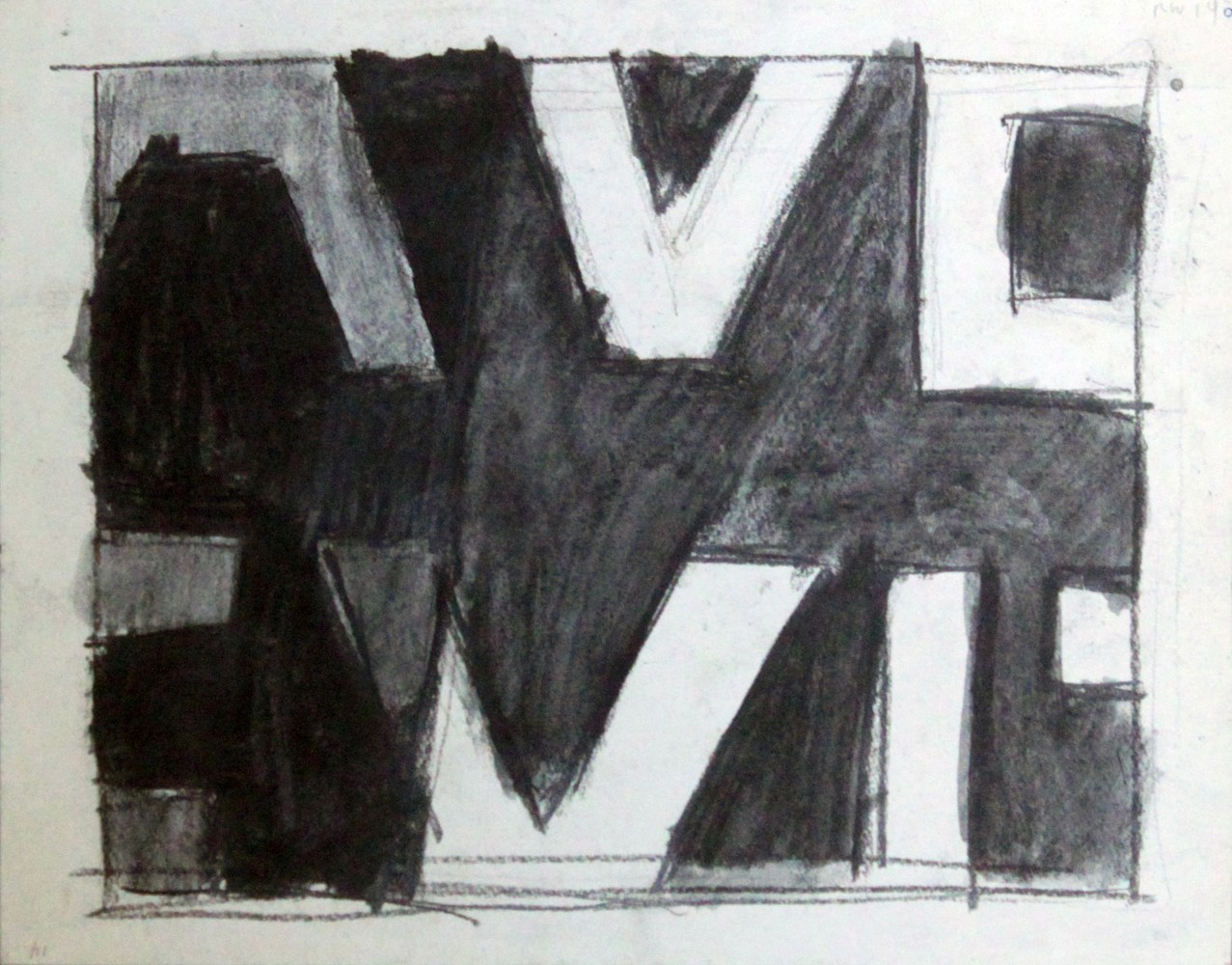 Avenue Exit (Sign series), circa 1962     charcoal and graphite on paper 9 x 11 1/4 inches;  22.9 x 28.6 centimeters LSFA# 11902
