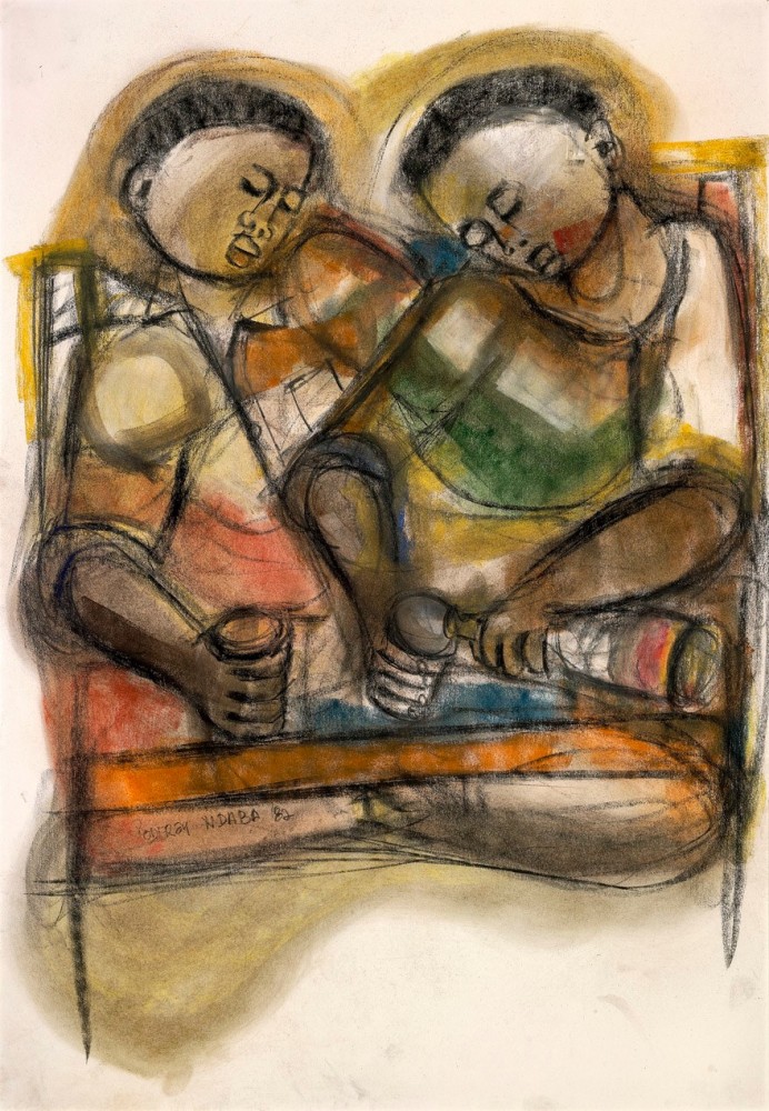 Godfrey Ndaba  Untitled, 1982  charcoal &amp; oil pastel on paper  28 x 20 inches; 71.1 x 50.8 centimeters  LSFA# 12104