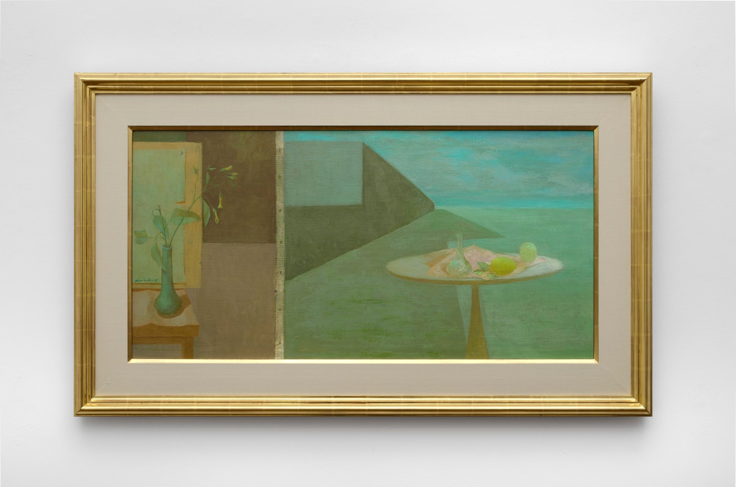 Helen Lundeberg (1908-1999) Enigma of Reality, 1955 oil on canvas 20 x 40 inches; 50.8 x 101.6 centimeters ​LSFA# 01524
