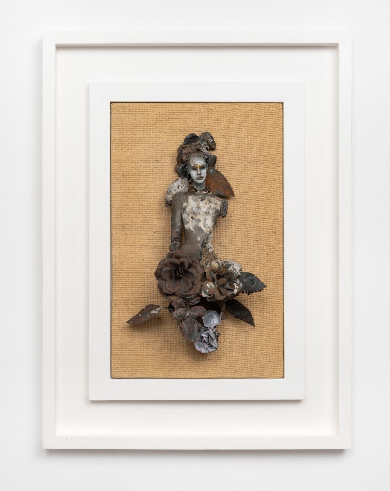 Cecilia Z. Miguez (b. 1955) The Bride, 2025 bronze, steel, wood, burlap, glass microbeads, gold leaf, and oil paint 24 1/4 x 18 x 4 inches; 61.6 x 45.7 x 10.2 centimeters LSFA# 16460