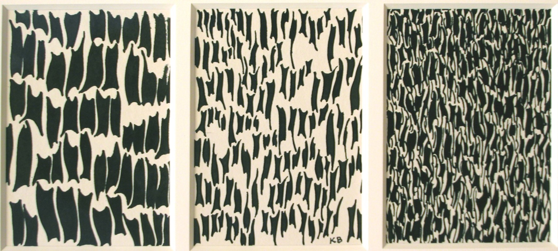 Karl Benjamin (1925-2012) Untitled (Triptych), 1955     india ink on paper 20 x 11 1/2 inches;  50.8 x 29.2 centimeters LSFA# 10337