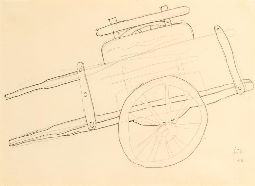 Jean Dubuffet (1901-1985)
Charrette, 1955&amp;nbsp;
Graphite on paper&amp;nbsp;
9 1/4 x 12 1/4 inches (23.5 x 31.1 cm)&amp;nbsp;
&amp;nbsp;