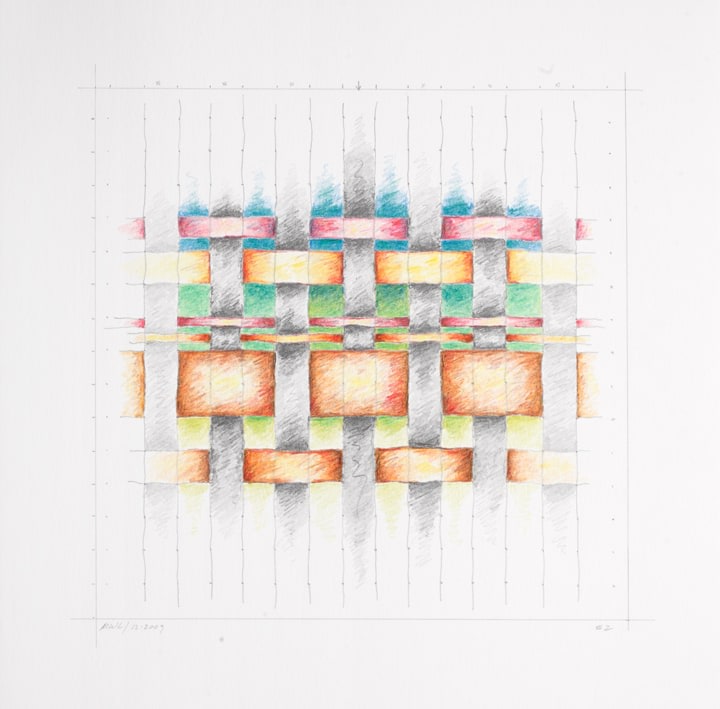#2 (Study for Weaving #1), December 2009

pencil and colored pencil

14 x 11 inches;&amp;nbsp;35.6 x 27.9 centimeters

LSFA# 11741