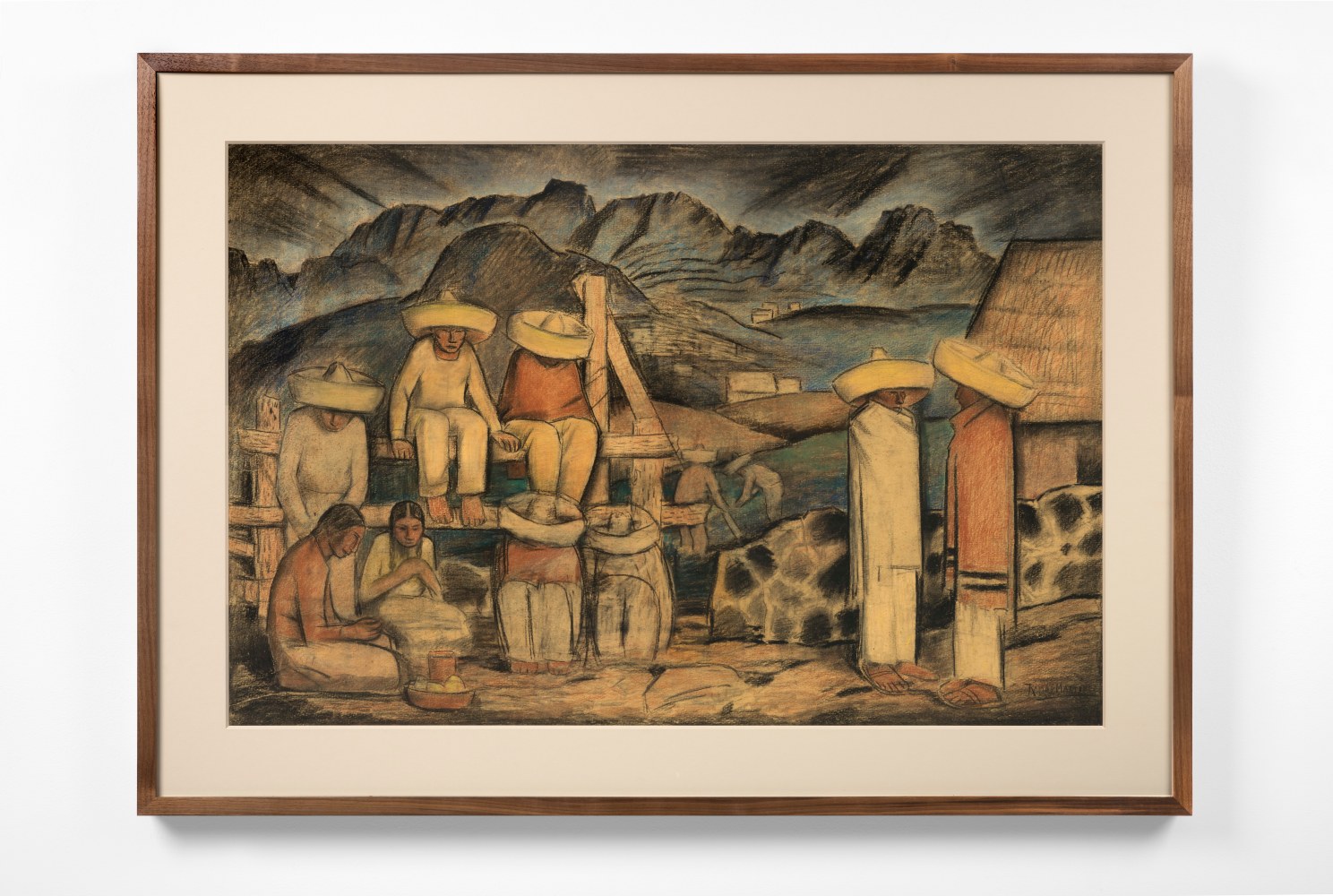 Alfredo Ramos Martínez (1871-1946) Pueblo Scene, c. 1934     pastel and Conte crayon on paper 24 x 35 1/2 inches;  61 x 90.2 centimeters LSFA# 14778