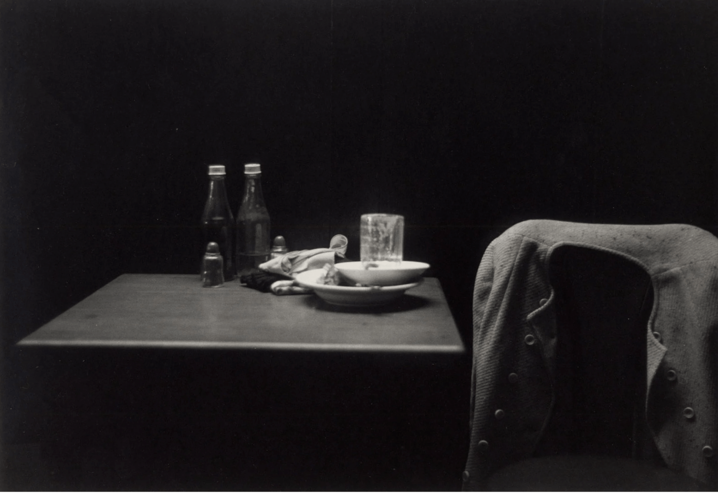 Roy deCarava

Ketchup Bottle, Table, and Coat, 1952

photograph

9 x 13 inches