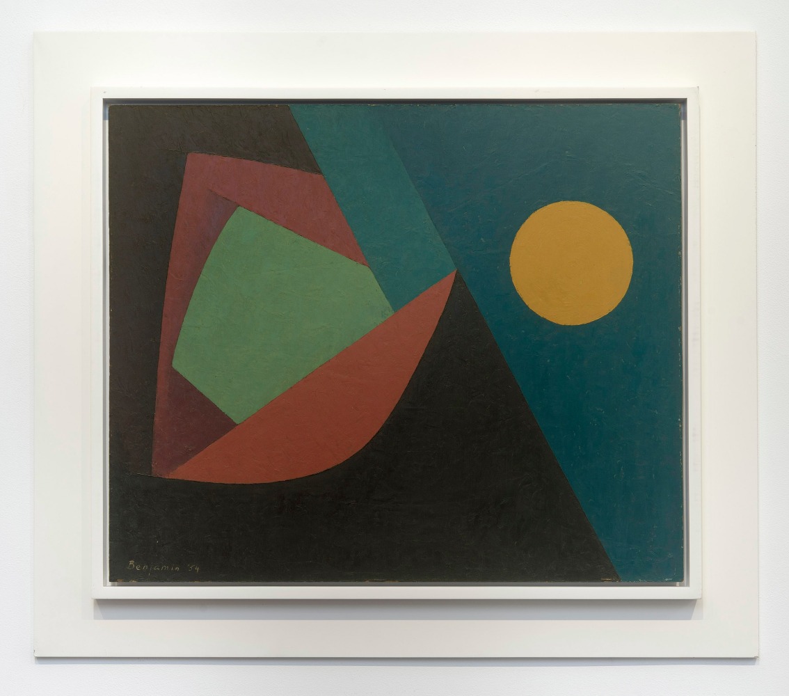 Karl Benjamin (1925-2012)
Untitled with Moon, 1954
oil on Masonite
24 x 28 3/4 inches;&amp;nbsp; 61 x 73 centimeters
LSFA# 10574