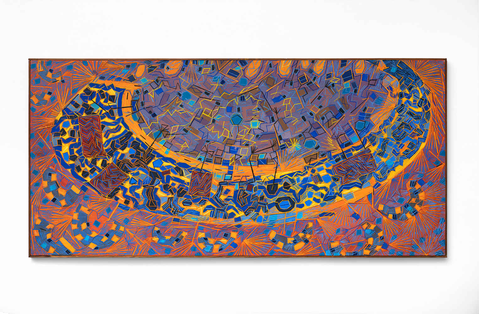 Lee Mullican (1919-1998) Universal Barque, 1969  oil on canvas 35 x 75 inches;  88.9 x 190.5 centimeters LSFA# 15291
