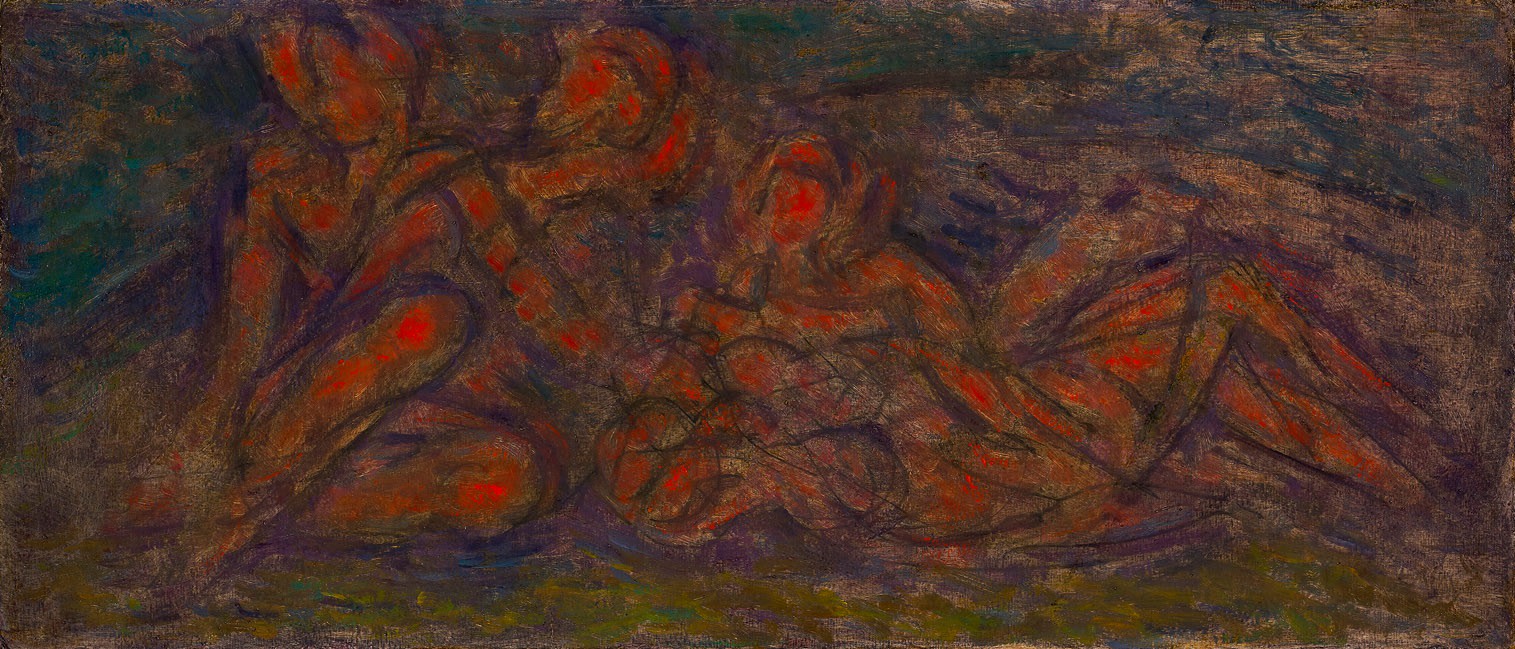 Figure Group (Study in Kinetics), 1918-19

oil on carton

11 1/2 x 27 inches; 29.2 x 68.6 cm