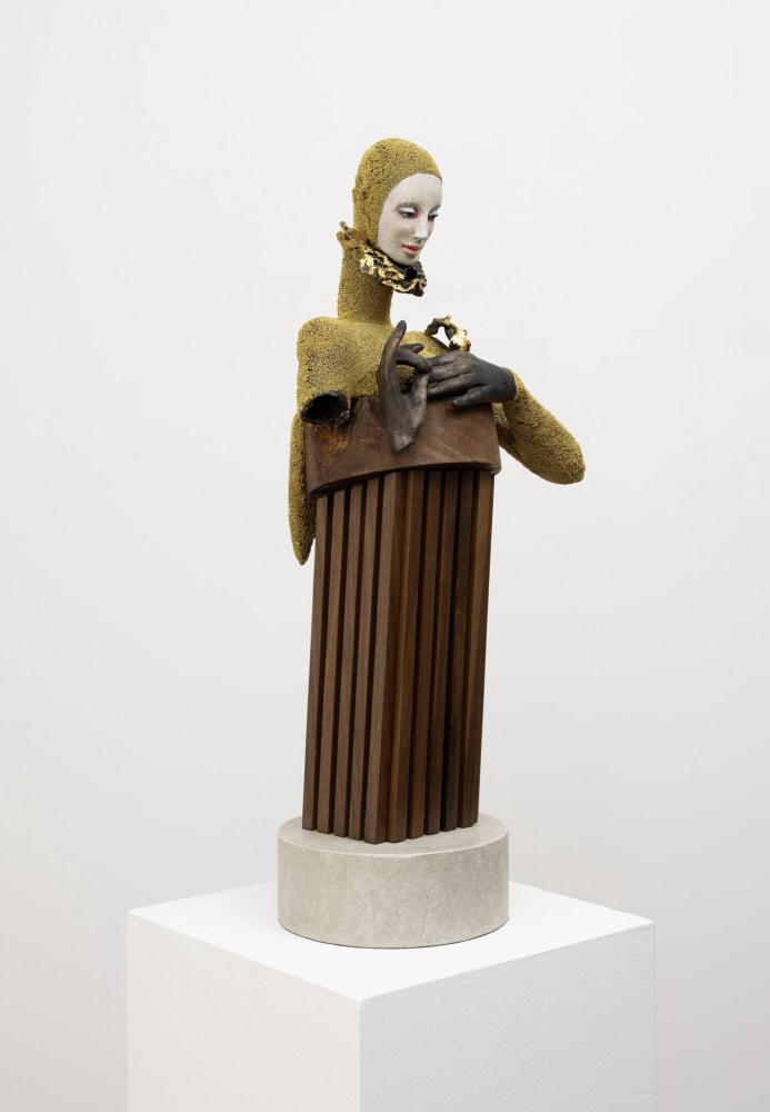 Cecilia Z. Miguez (b. 1955)
The Golden Piece, 2025
bronze, wood, concrete, glass microbeads, gold leaf, and oil paint
24 3/4 x 7 inches;&amp;nbsp; 62.9 x 17.8 centimeters
LSFA# 16436
