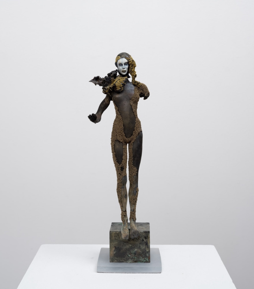 Cecilia Z. Miguez (b. 1955) Escaping Smoke, 2025 bronze, glass microbeads, resin, and oil paint 13 1/4 x 5 1/2 x 4 inches; 33.7 x 14 x 10.2 centimeters LSFA# 16440