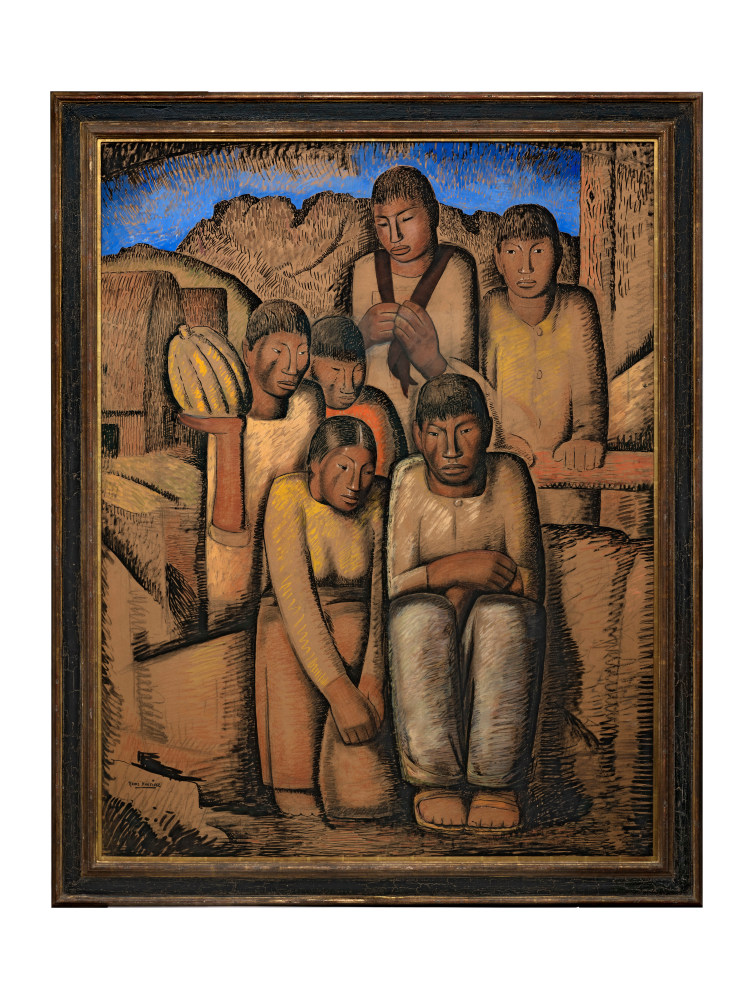 Alfredo Ramos Martinez (1871-1946)&amp;nbsp;
La Familia India, c. 1936
tempera on paper mounted on board
61 x 37 3/8 inches; 154.9 x 94.9 centimeters
LSFA# 13713