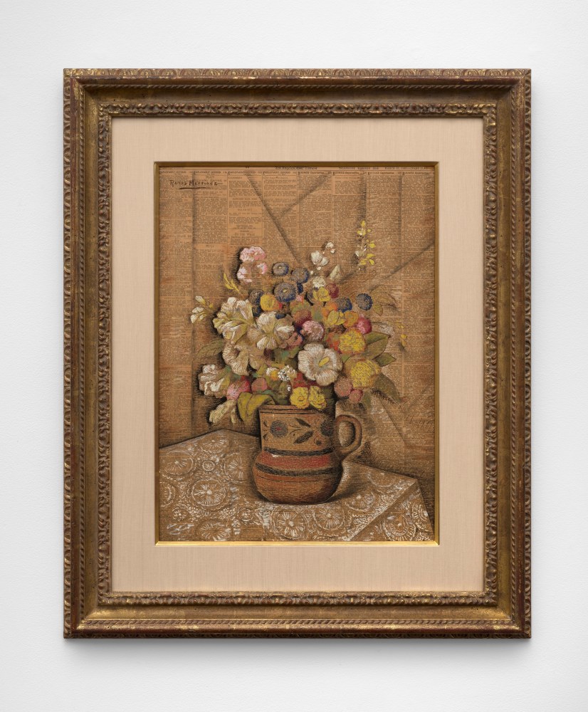Alfredo Ramos Martínez (1871-1946) Flowers in a Mexican Vase, circa 1937     tempera and Conté crayon on Los Angeles Times, 3/21/37 21 1/2 x 15 3/4 inches;  54.6 x 40 centimeters LSFA# 13361