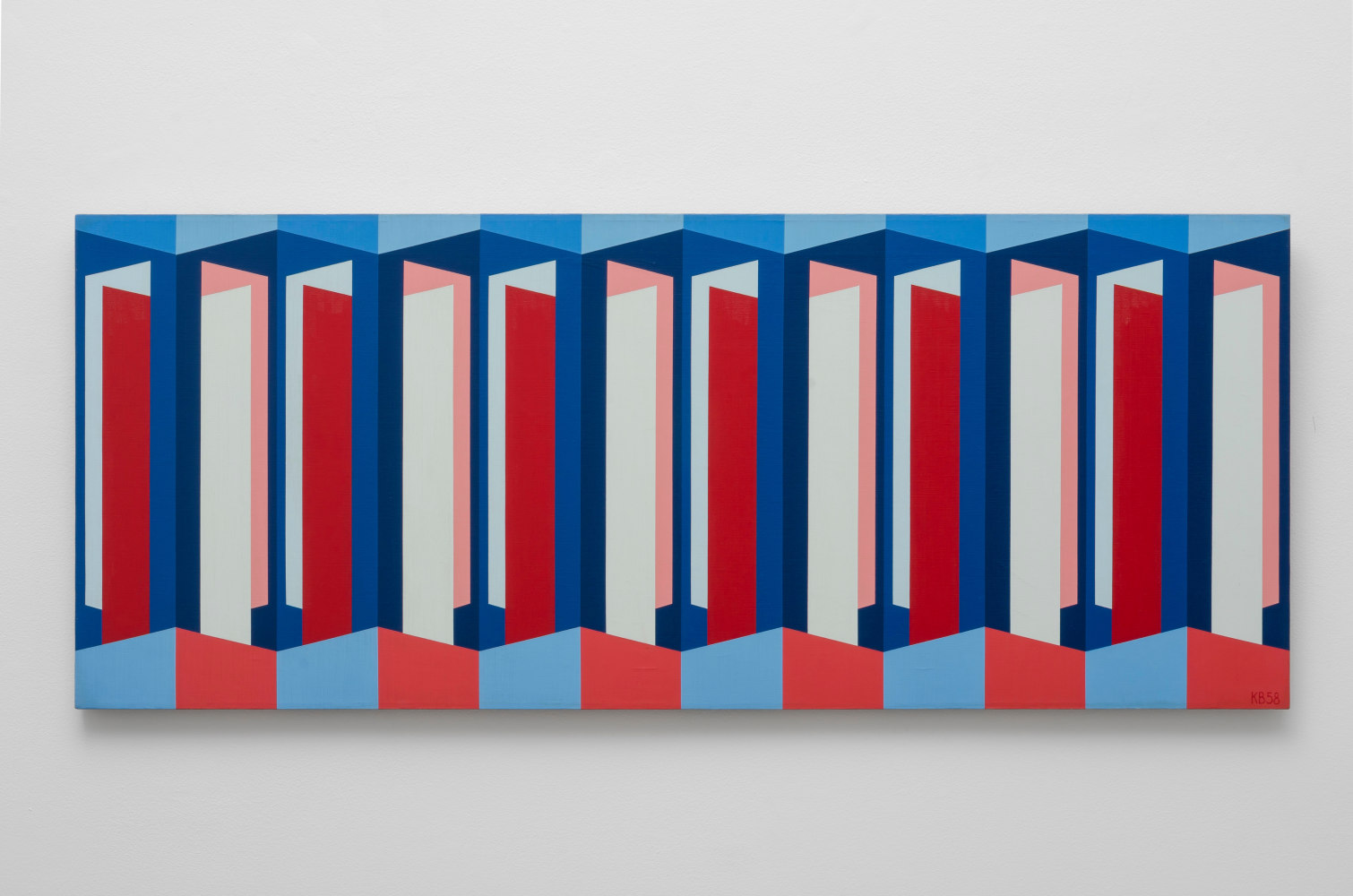 Karl Benjamin (1925-2012) Red, White, Blue Symmetry II, 1958 oil on canvas 20 x 50 inches; 50.8 x 127 centimeters LSFA# 05091