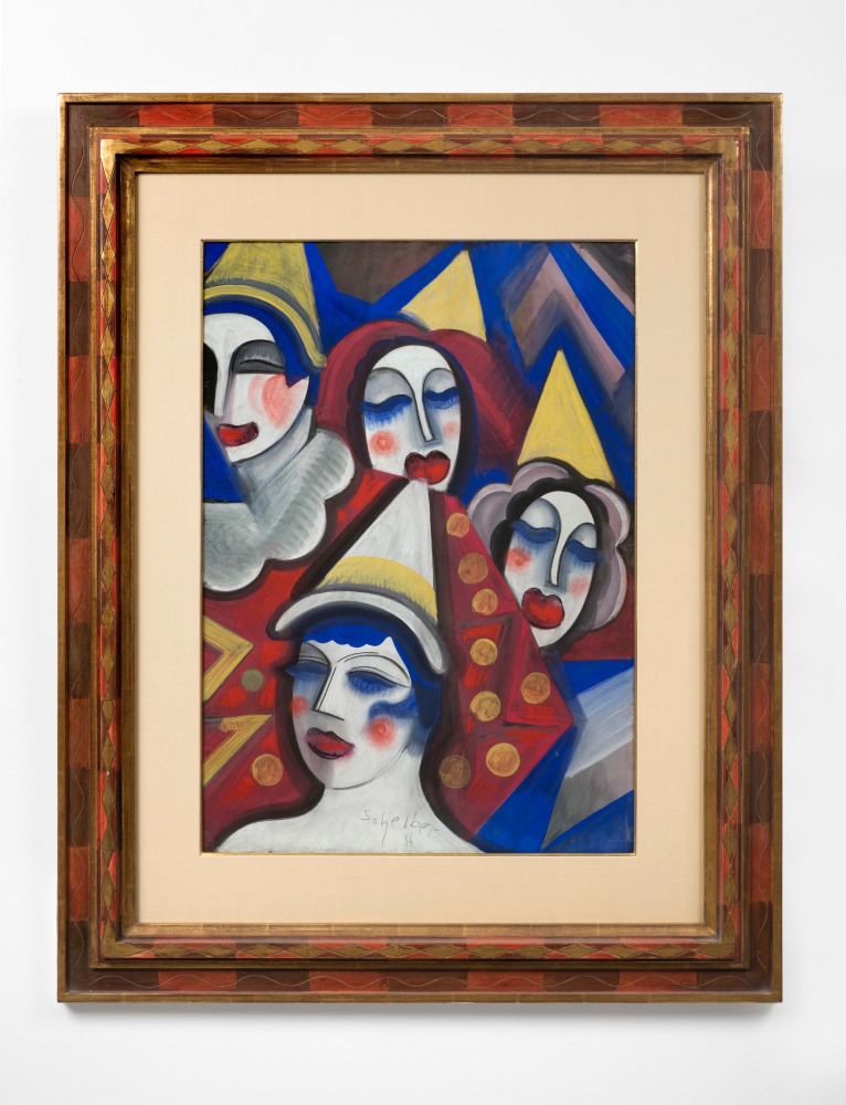 Four Clowns, circa 1930, tempera on paper 27 1/2 x 19 1/2 inches;  69.9 x 49.5 centimeters LSFA# 10110