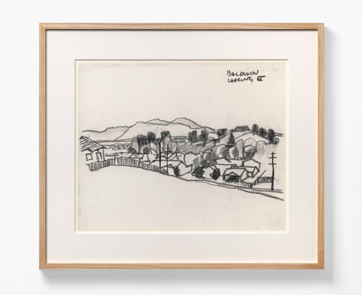 Richard Neutra (1892-1970) Baldwin House, Woodland Hills, CA, Looking East, c. 1962     charcoal on paper 13 7/8 x 16 7/8 inches;  35.2 x 42.9 centimeters LSFA# 15417