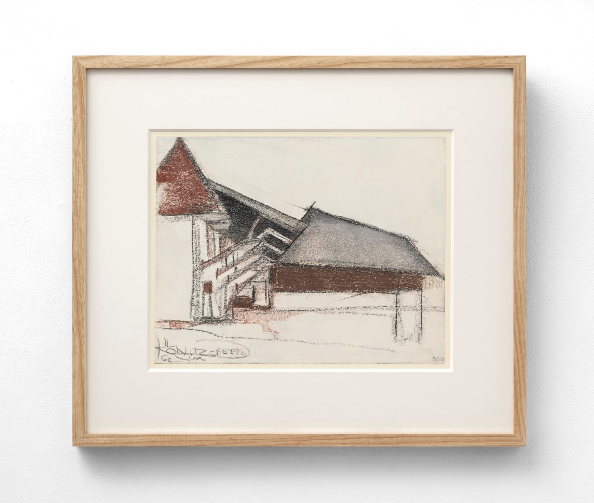 Richard Neutra (1892-1970) Köniz, Bern, Switzerland, c. 1960s     charcoal and pastel on paper 9 x 11 5/8 inches;  22.9 x 29.5 centimeters LSFA# 15374