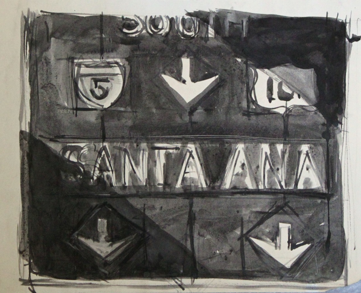 Santa Ana South (Sign series), circa 1962     ink and gouache on paper 11 1/8 x 13 1/4 inches;  28.3 x 33.8 centimeters LSFA# 11903