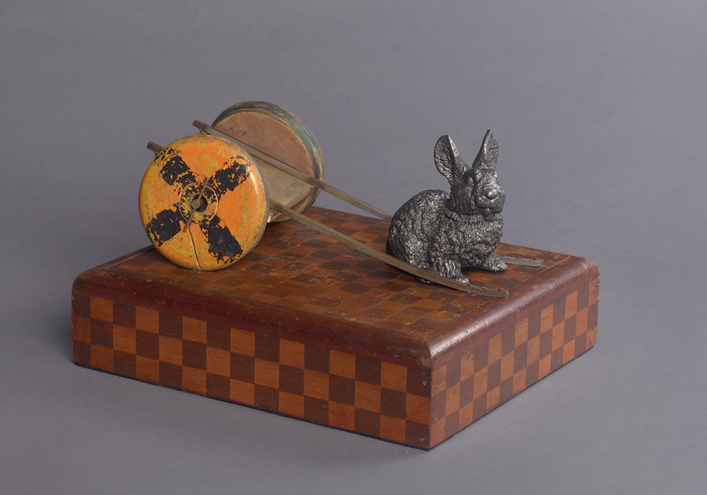 Rabbit, 2015, bronze, wood and mixed media 7 x 12 x 10 1/2 inches;  17.8 x 30.5 x 26.7 centimeters LSFA# 13382