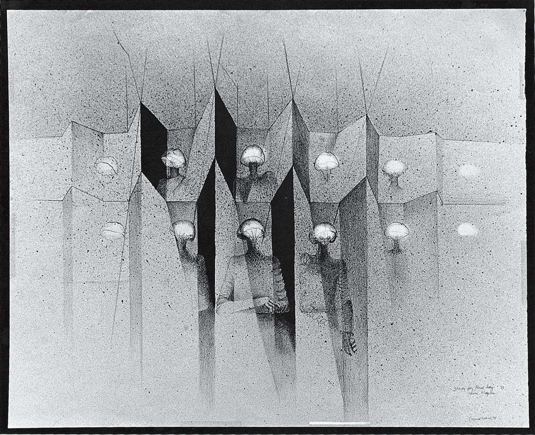 Study for Final Jury, 1953     Litho crayon, tusche spray, and ink on paper 21 1/2 x 25 3/8 inches;  54.6 x 64.5 centimeters LSFA# 12428