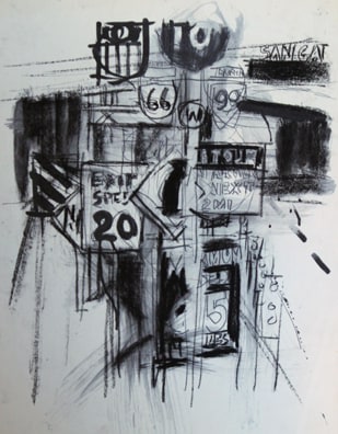 Exit Speed 20 (Freeway series), circa 1962     charcoal, graphite and wash on paper 24 x 18 inches;  61 x 45.7 centimeters LSFA# 11908
