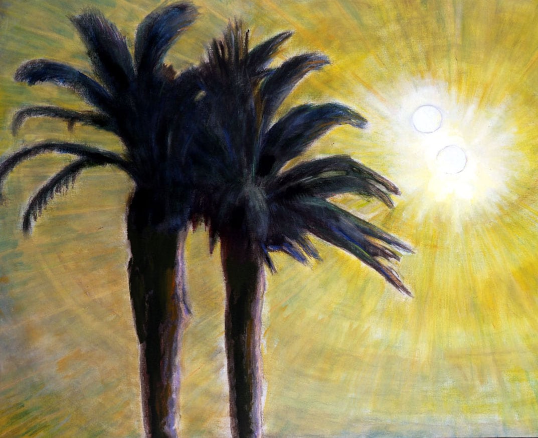 Two Palms, Evening II,&amp;nbsp;April 1977

oil on canvas

38 x 49 inches; 96.5 x 124.5 centimeters