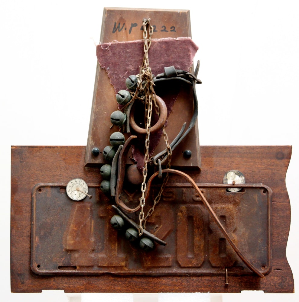 Sleigh Bells, 1996, mixed media assemblage 19 x 19 x 5 inches;  48.3 x 48.3 x 12.7 centimeters LSFA# 12410