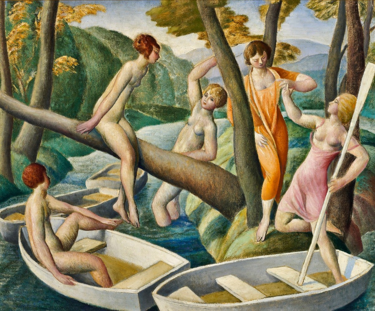 Lorser Feitelson&amp;nbsp;(1898-1978)&amp;nbsp;

Boaters, 1924
oil on canvas
20 x 24 inches; 50.8 x 61 cm