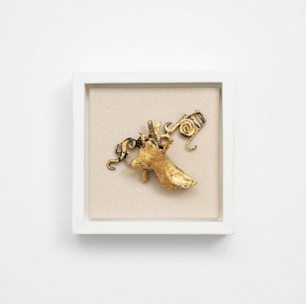 Cecilia Z. Miguez (b. 1955) The Magic Shoe, 2025 bronze, gold leaf, wood and canvas 7 5/8 x 7 1/2 x 1 1/2 inches; 19.4 x 19.1 x 3.8 centimeters LSFA# 16466
