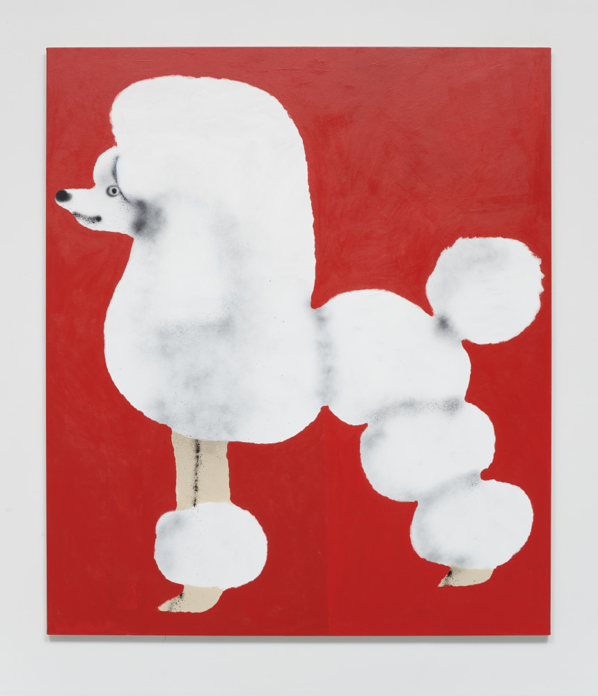 Ricardo Passaporte
Poodle with red background, 2020
Acrylic and spray paint on canvas
84h x 72w in
213.36h x 182.88w cm