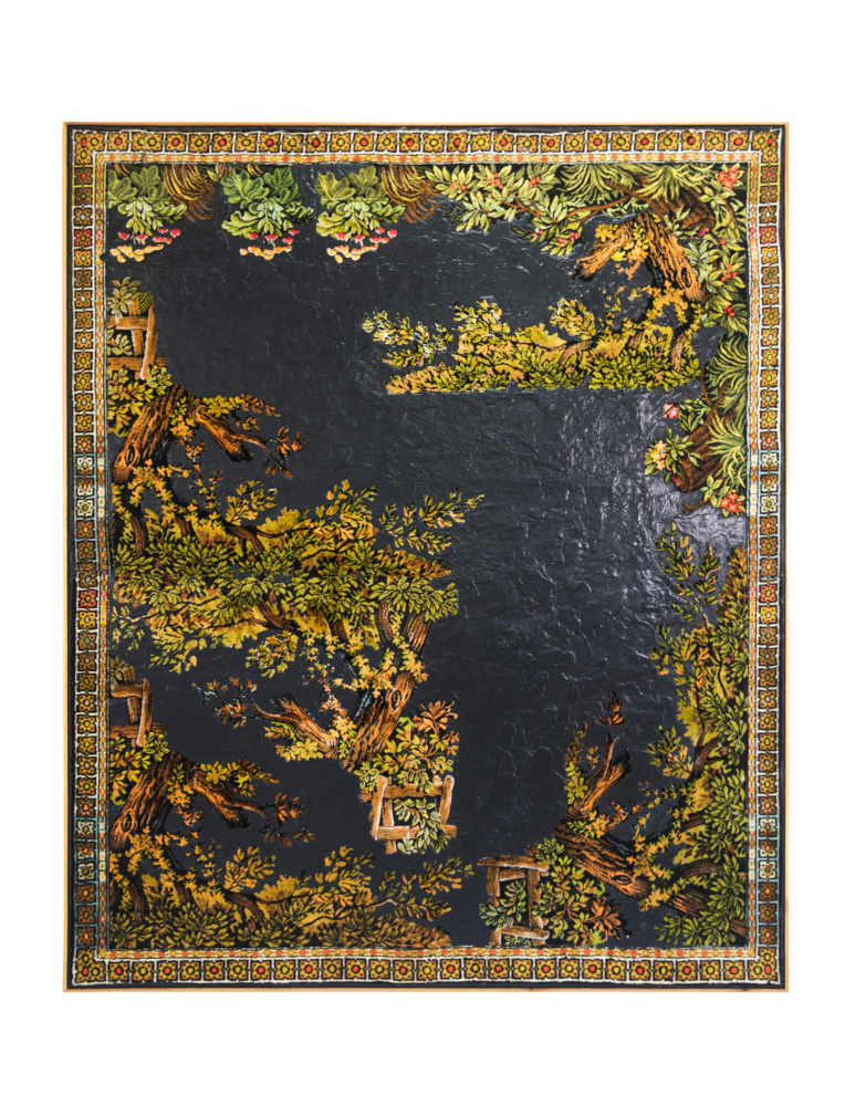 Tyler Macko
Well #24, 2019
Plywood, textile, liquid nails, carpet, latex in artist frame
85h x 71w in
215.90h x 180.34w cm