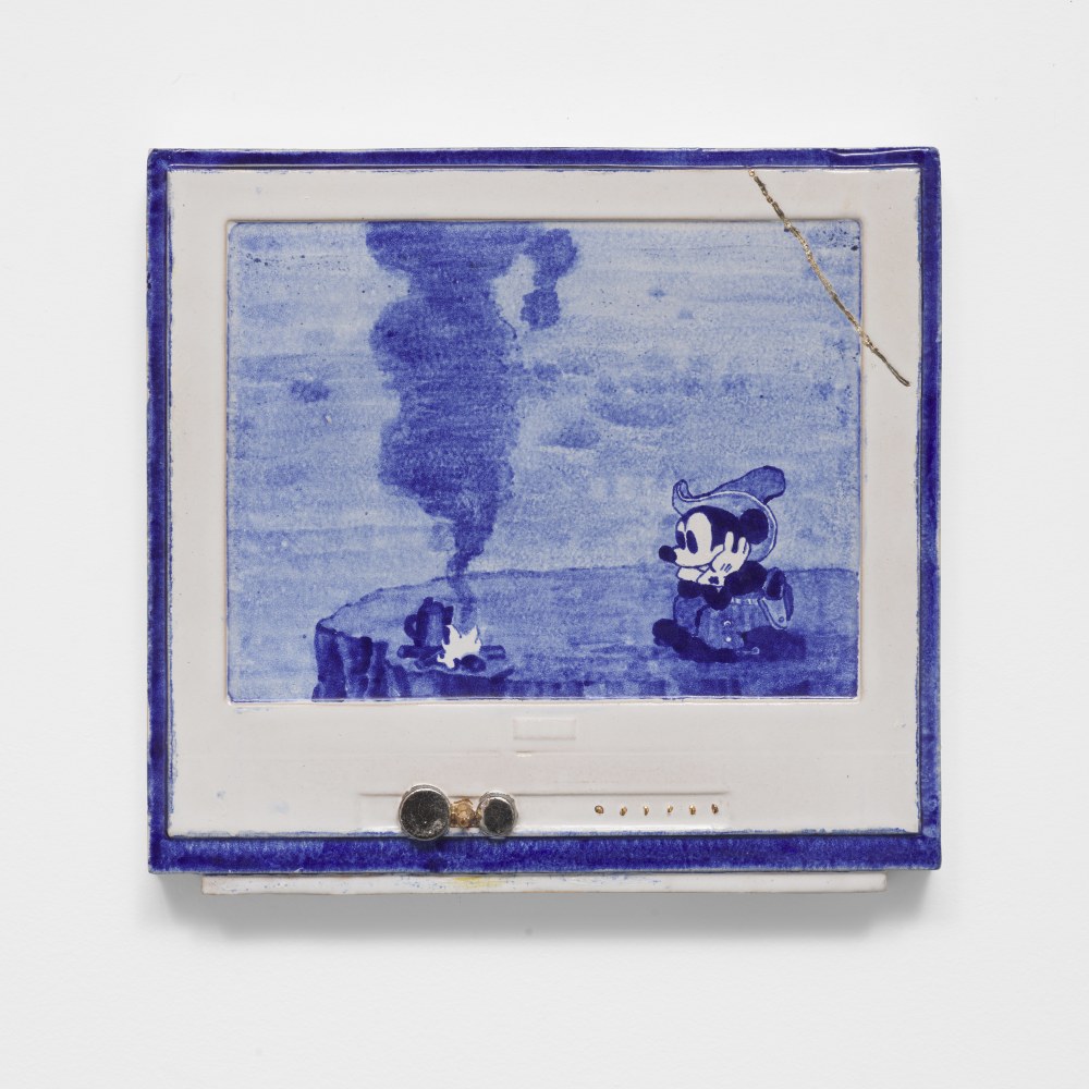 Jesse Edwards
Western Mickey Mouse, 2020
Cobalt blue and glazes on stoneware
18.75h x 17.75w x 2.25d in
47.63h x 45.09w x 5.72d cm