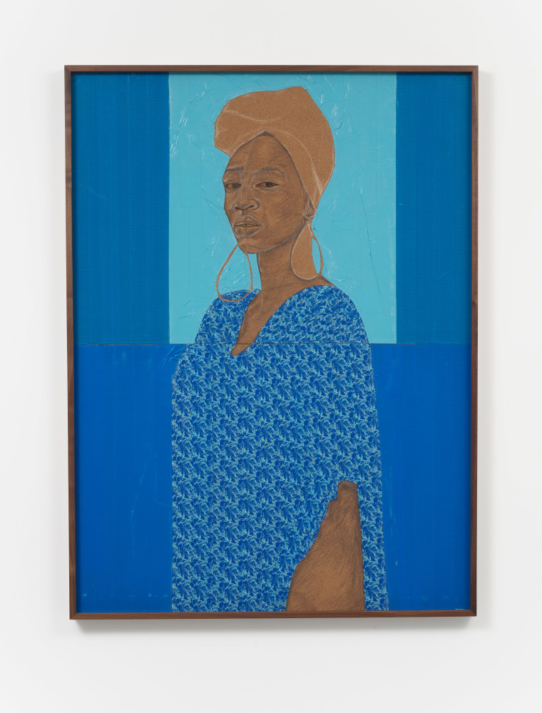 Serge Attukwei Clottey
Blues, 2020-2021
Oil paint, duct tape on cork board
50h x 37w in
127h x 93.98w cm