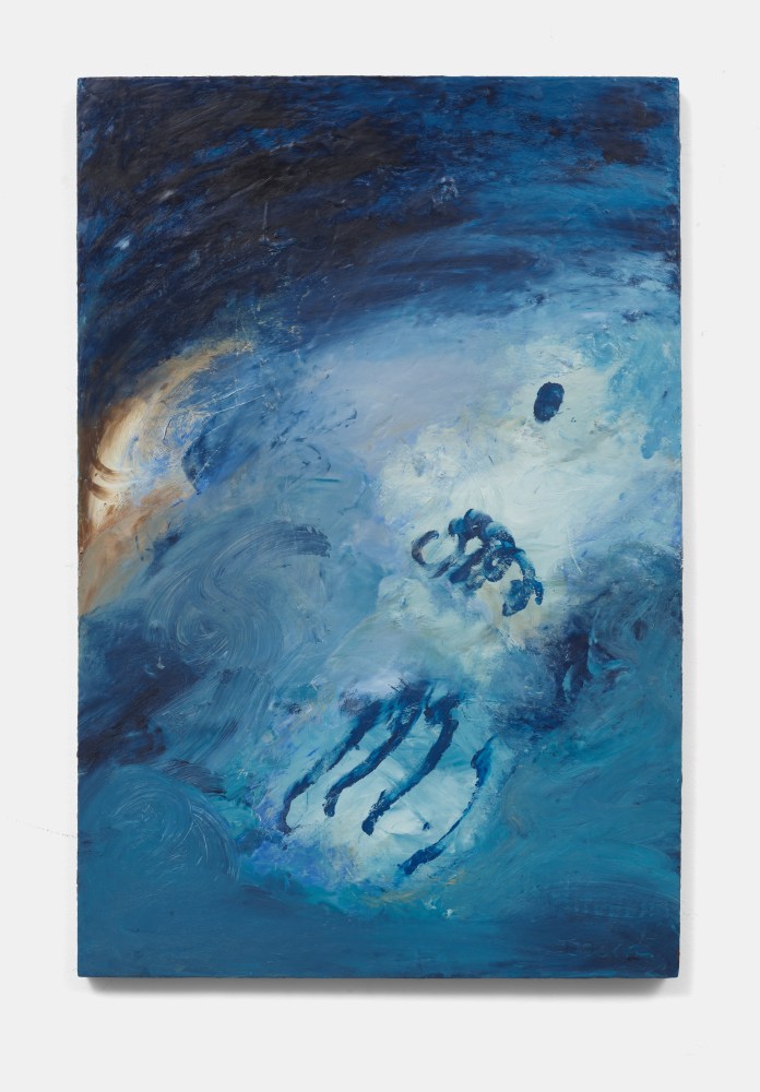 Elizabeth Ibarra
Untitled (Blue Planet), 2022
Acrylic, cold wax and oil on wood panel
30h x 20w x 1.25d in
76.20h x 50.80w x 3.18d cm