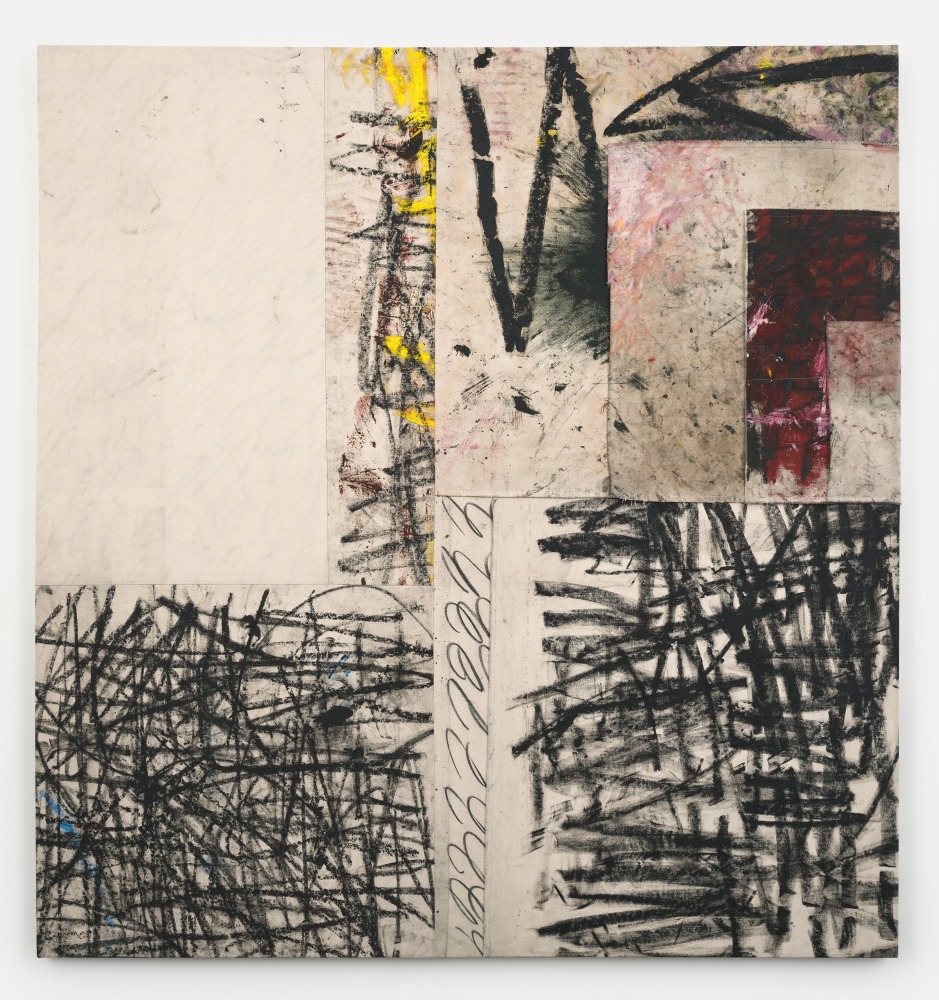 Dan&amp;eacute; Estes
THE PROCESS OF PAINTING IS CONSTANTLY A SELF-CRITICISM VIII, 2023
Oil, charcoal, earth, tape, felt pen, thread and canvas on canvas
72h x 68w x 1.50d in
182.88h x 172.72w x 3.81d cm