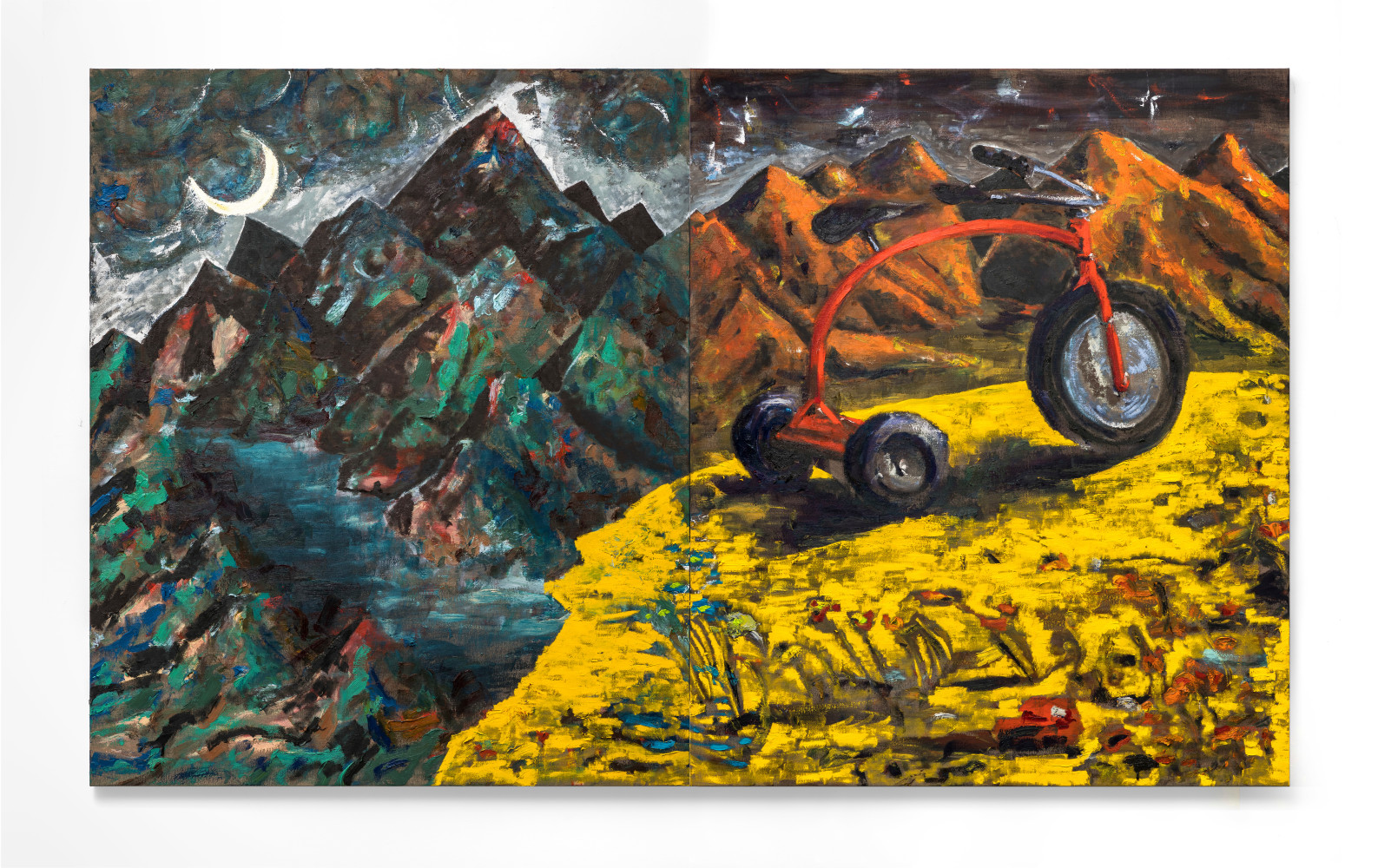 Ken Taylor Reynaga
DIa y Noche, 2023
Oil on linen
Diptych 72 x 120 in
Each canvas 36 x 60