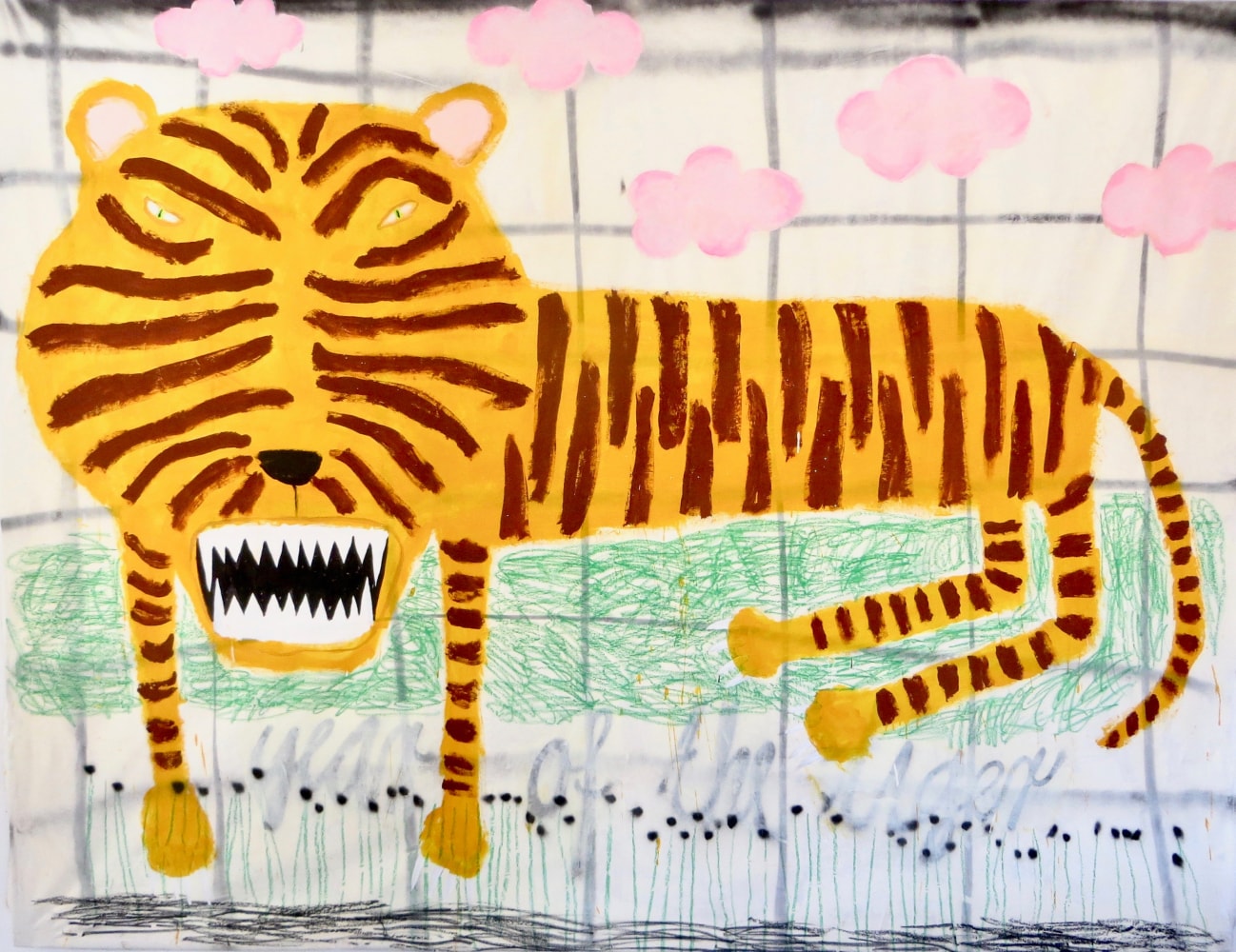 Gabrielle Graessle
year of the tiger, 2022
Acrylic Spray and Oil Pastel on Canvas
80h x 102w x 1.50d in
203.20h x 259.08w x 3.81d cm