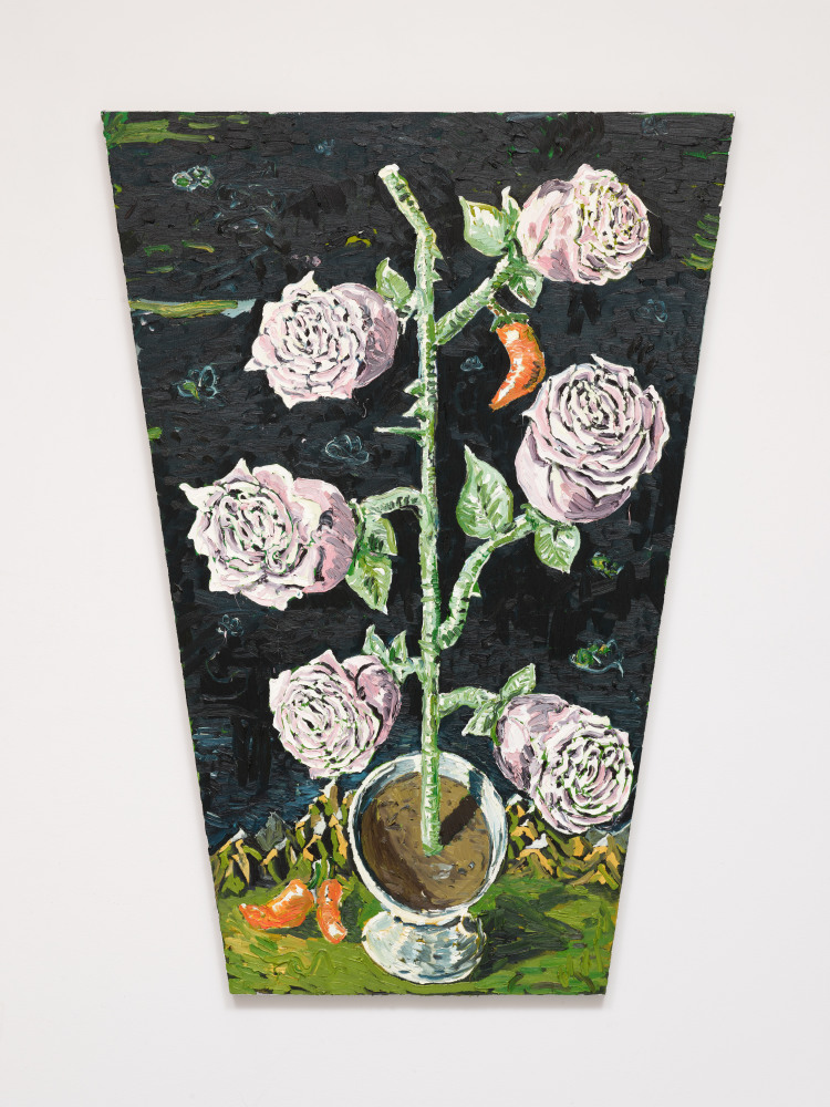 Ken Taylor Reynaga
Night chile and roses, 2020
Oil on linen
70h x 50w x 1.50d in
177.80h x 127w x 3.81d cm